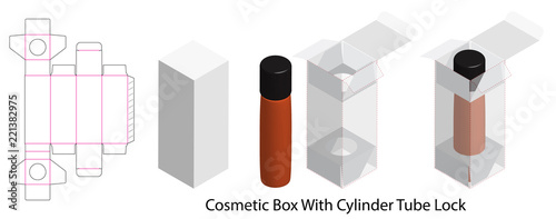 cosmetic box with bottle tube lock dieline photo