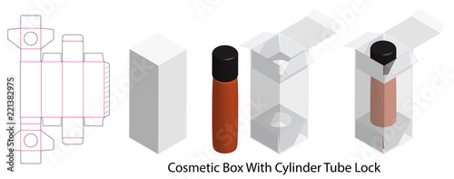 cosmetic box with bottle tube lock dieline