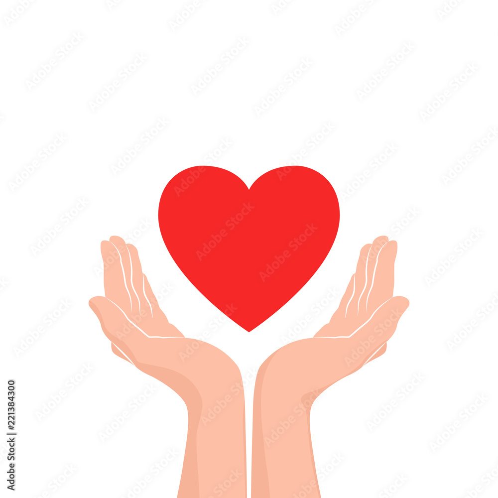 Love care Icon. Two hands with red heart. Vector illustration Love care Icon. Two hands with red heart. Vector illustration