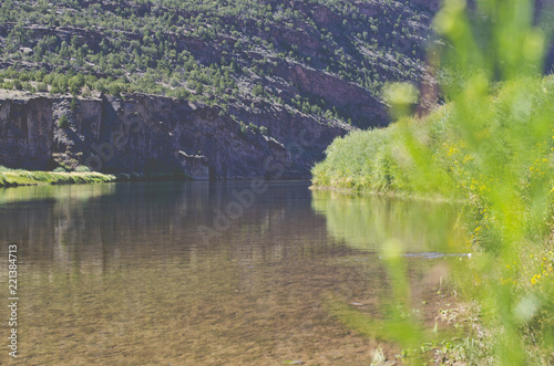 Looking off the shores of the green river in the summer sun outside the canyon. 