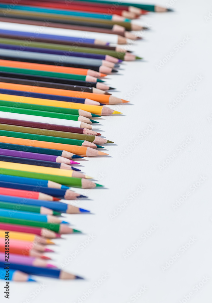Set of colorful pencils on white background. Back to school concept. Copy space for text Set of colorful pencils on white background. Back to school concept. Copy space for text