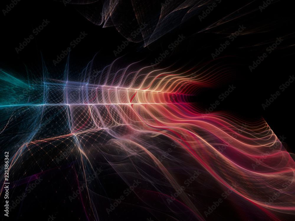 Fototapeta premium Abstract multicolor background element on black. Dynamic 3d composition of curves and grids. Detailed fractal graphics. Data science and digital technology visualization.