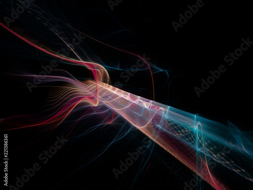 Abstract multicolor background element on black. Dynamic 3d composition of curves and grids. Detailed fractal graphics. Data science and digital technology visualization.