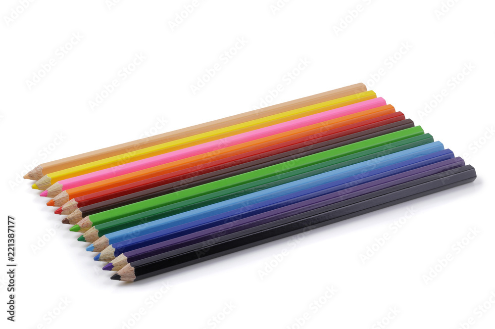 Stack image of Colouring crayon pencils isolated on white background