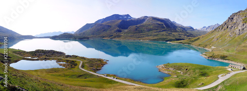 panoramic view of the wonderful lake of Mont Cenis, in Savoie, in the French Alps