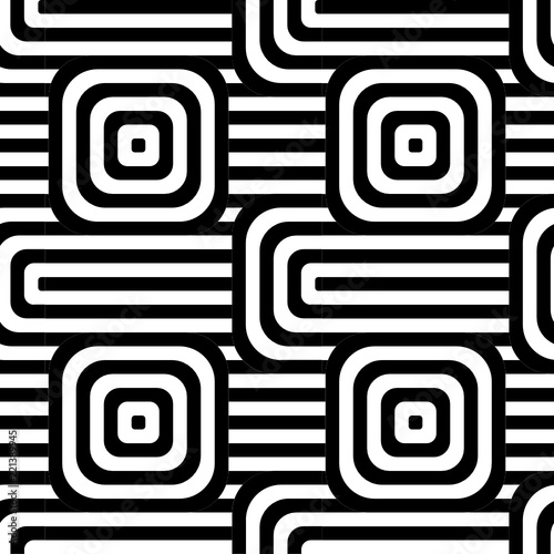 Abstract vector seamless op art pattern. Black and white pop art, graphic ornament. Optical illusion. photo