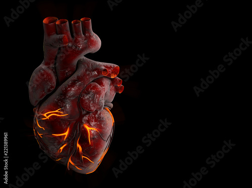 3d Illustration of Human Heart with fire vein.