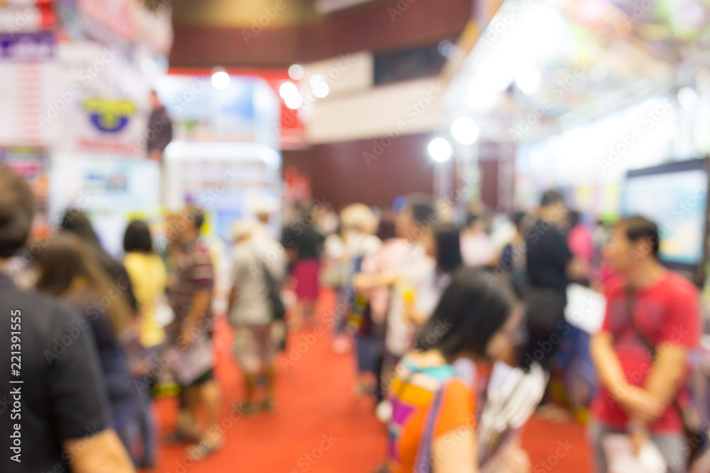Abstract blurred event exhibition with people background, business convention show concept.
