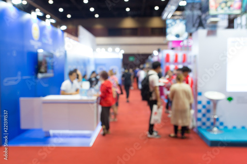 Murais de parede Abstract blurred event exhibition with people background, business convention show concept