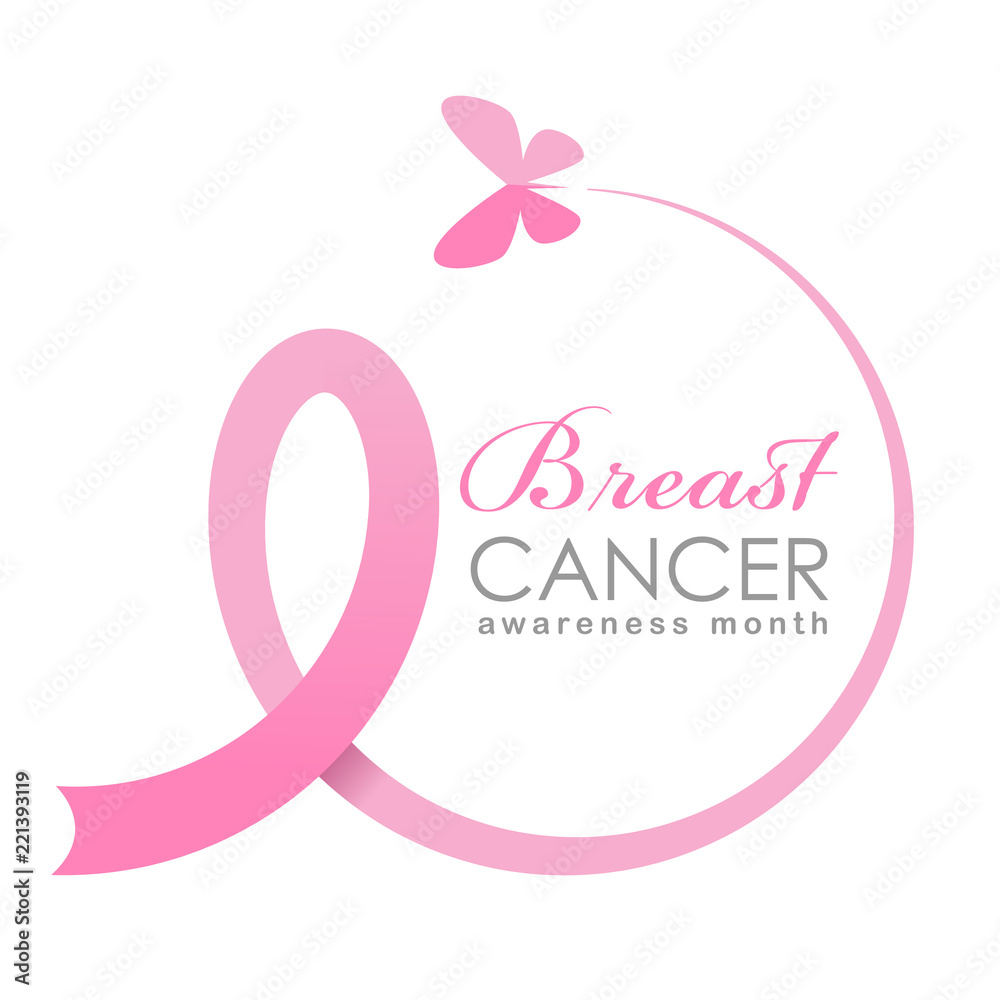 Breast cancer Awareness month banner with butterfly fly make pink ribbon sign vector design