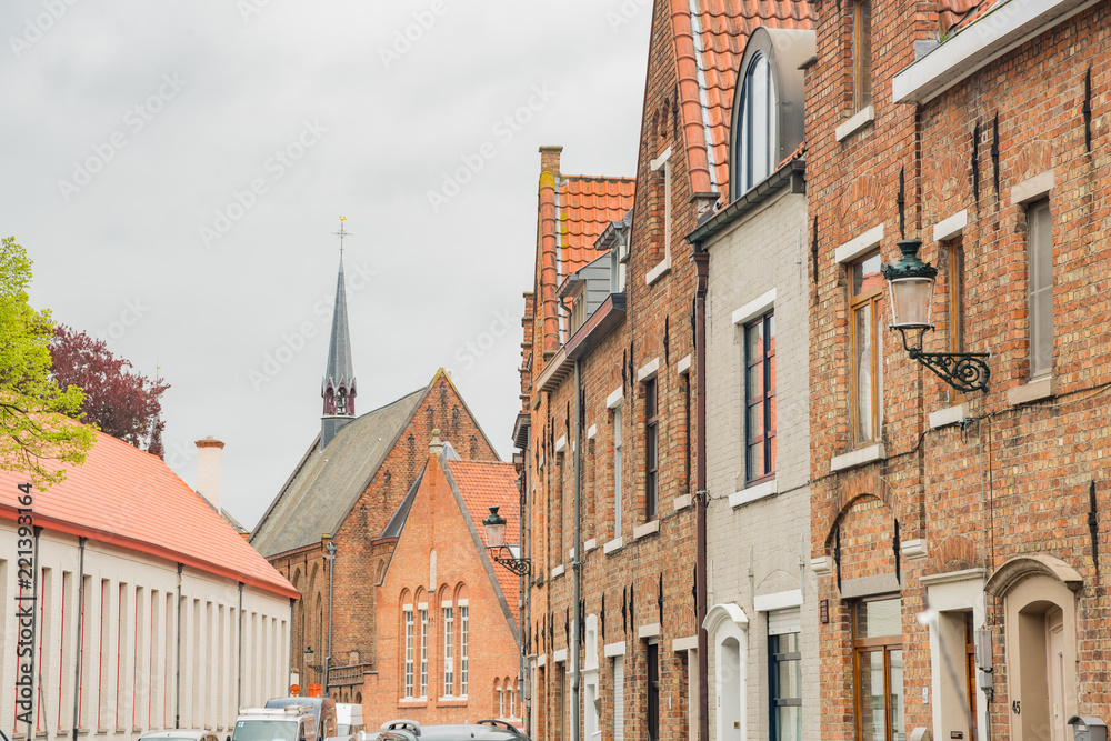 Beautiful street view of the Brugge city