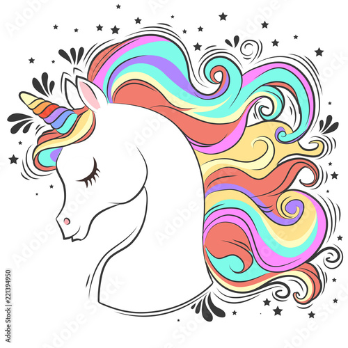 Cute White Unicorn with rainbow hair