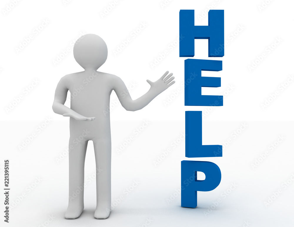 3d illustration of businessman presenting concept word help