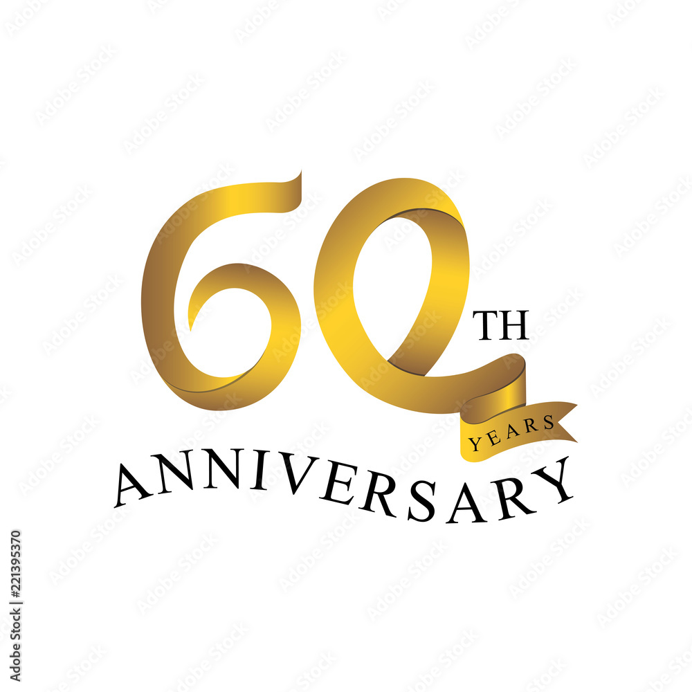 Happy 60th years anniversary gold label Royalty Free Vector