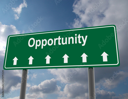 3d road sign concept. opportunity
