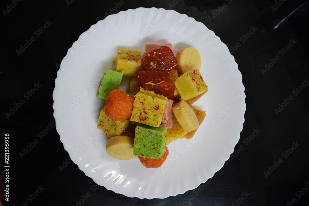 Indian sweets or mithai mix popular food for festival occasions in