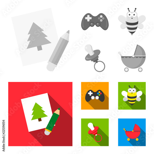 Picture, dzhostik, bee, nipple.Toys set collection icons in monochrome,flat style vector symbol stock illustration web. photo