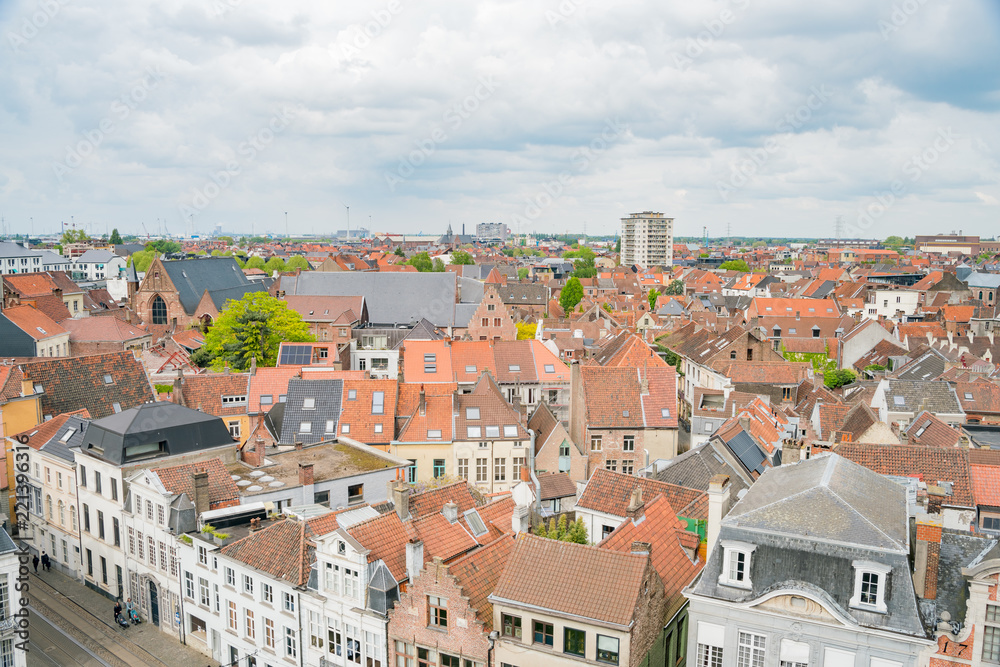 Aerial view of the beautiful Ghent cityscape