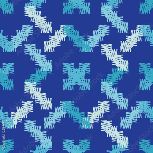 Seamless abstract geometric pattern. Mosaic texture. Brushwork. Hand hatching. Scribble texture. Textile rapport.