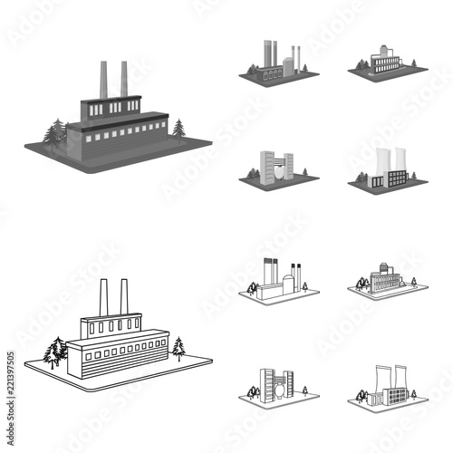 Processing factory,metallurgical plant. Factory and industry set collection icons in outline,monochrome style isometric vector symbol stock illustration web.