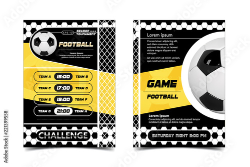 Soccer Poster design Vector. Football Ball concept. Design For Sport Bar Promotion. Tournament, Championship Flyer Design. Soccer Sport Club, Academy Flyer. Invitation Illustration.