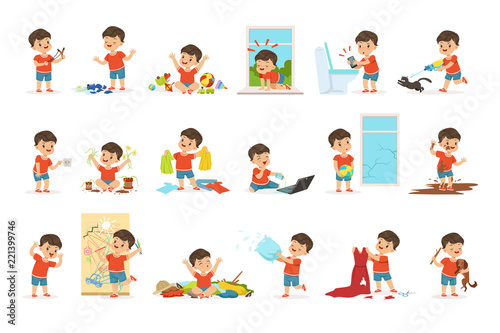 Funny little boy playing games and making mess © topvectors