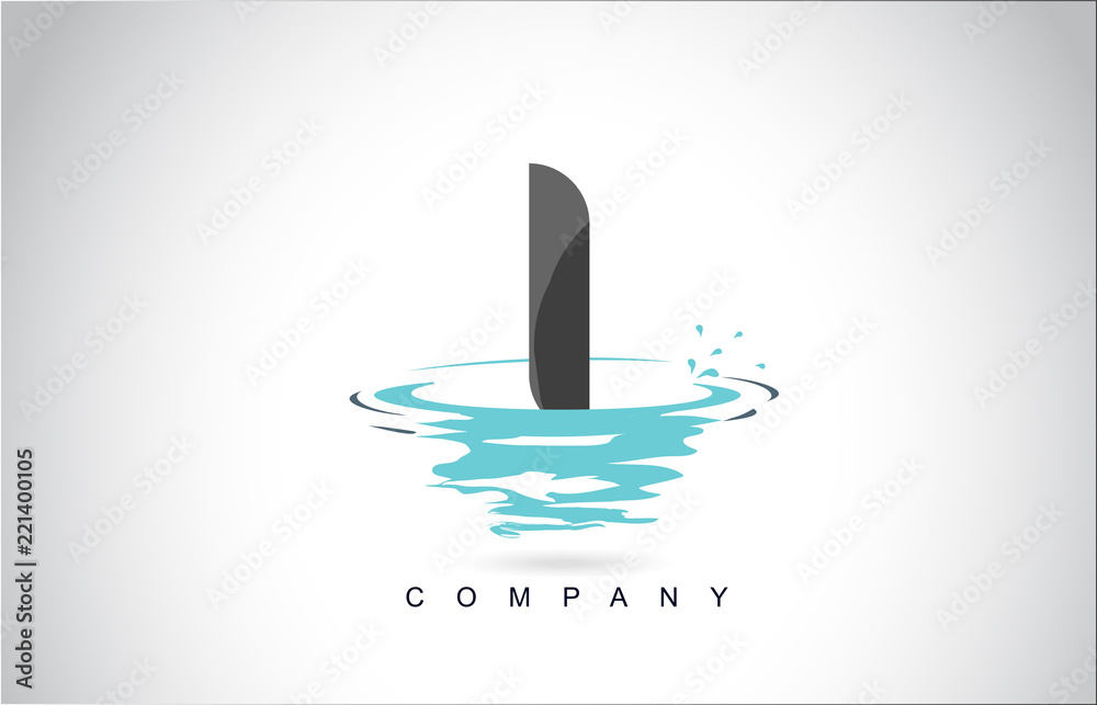 I Letter Logo Design with Water Splash Ripples Drops Reflection