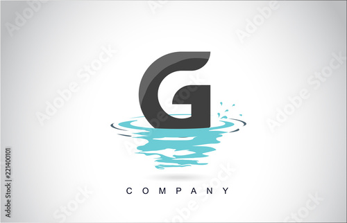 G Letter Logo Design with Water Splash Ripples Drops Reflection