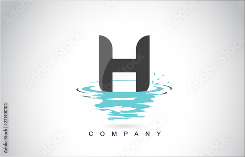H Letter Logo Design with Water Splash Ripples Drops Reflection