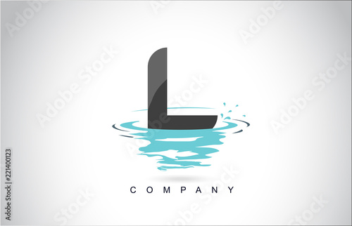 L Letter Logo Design with Water Splash Ripples Drops Reflection