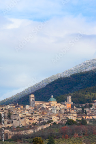 Assisi, large panoramic view of the city with the Basilica of Saint Francis, Umbria, Italy