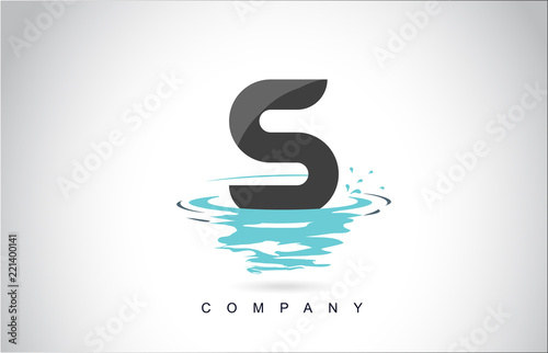 S Letter Logo Design with Water Splash Ripples Drops Reflection