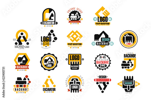 Excavator logo design set, backhoe service vector Illustrations