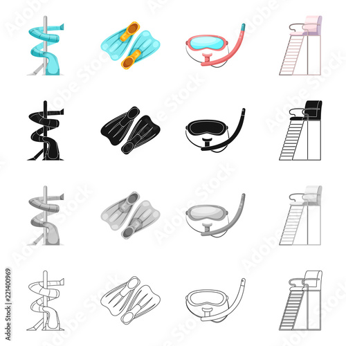 Vector illustration of pool and swimming sign. Collection of pool and activity vector icon for stock.