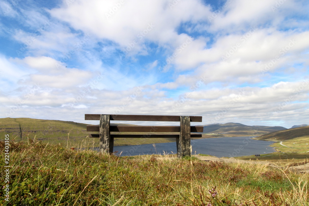 A bench overlooking the faroense awesome nature A bench overlooking the faroense awesome nature