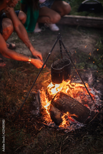 campfire is bursting into flames. close up image photo