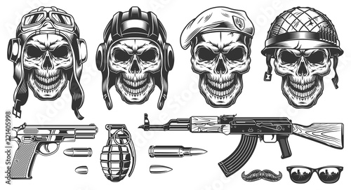 Set of millitary skulls
