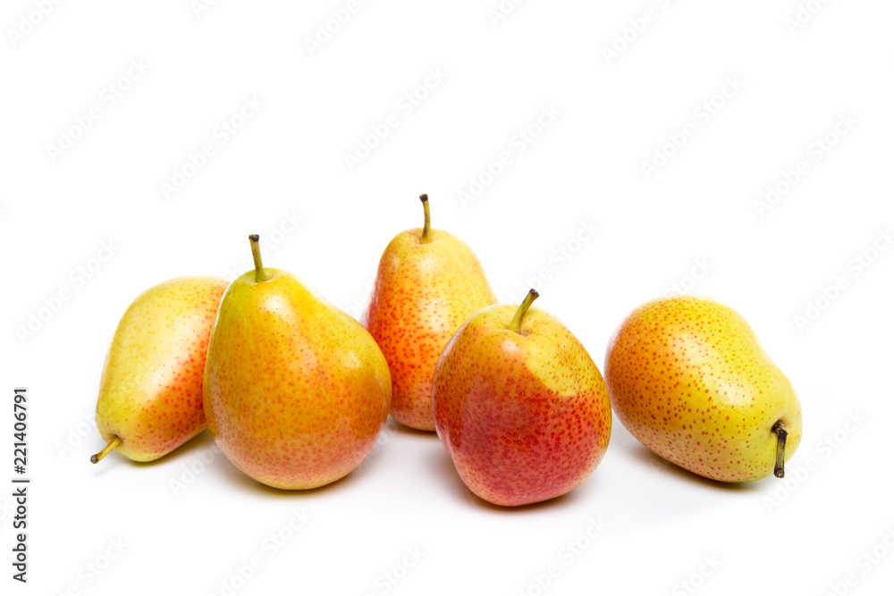 ripe red yellow pear fruits isolated on white background