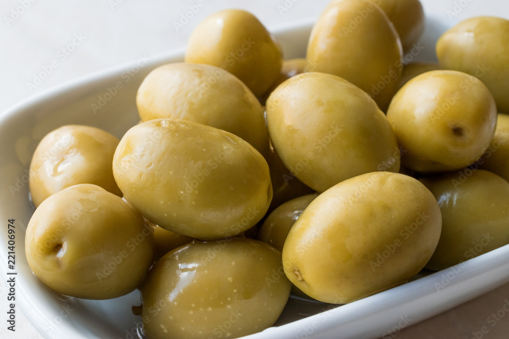Green Olives in Small Bowl for Breakfast Green Olives in Small Bowl for Breakfast