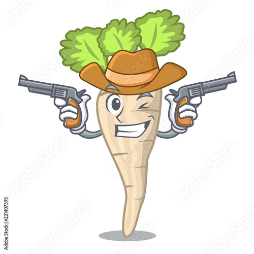 Cowboy character parsnip root with leaf cartoon