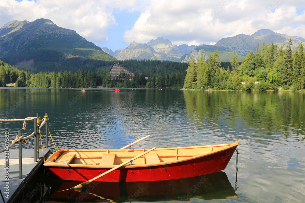 Boat on mountain lake