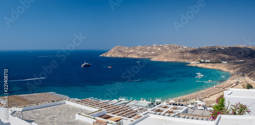 view of Elia beach in Mykonos Greece photo