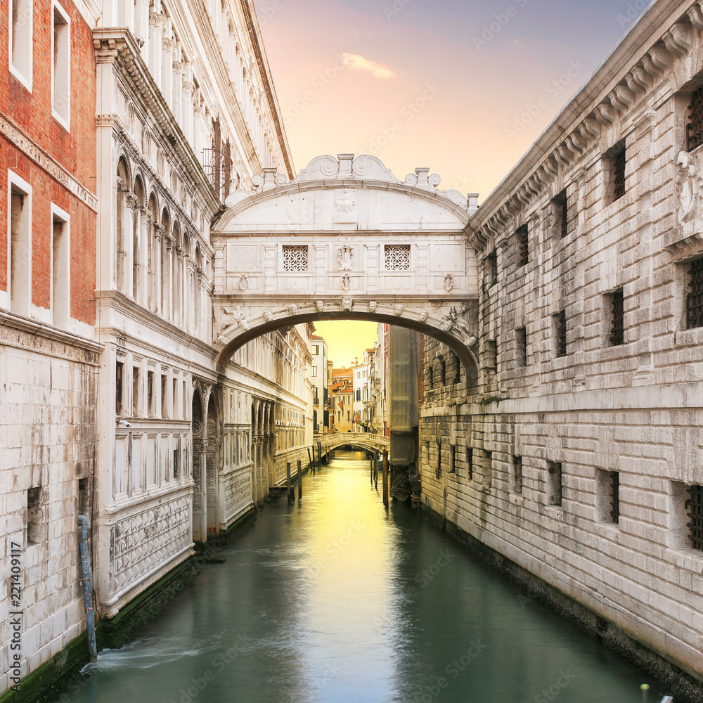 Sunrise at Bridge of Sighs, Venice, Italy.