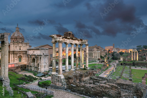 Roman Forum in twilight. Roman Forum is one of the main tourist attractions in Rome, Italy. 