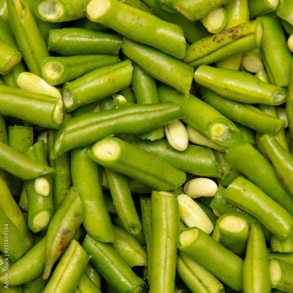 Harvest of green beans from the garden as a background Harvest of green beans from the garden as a background