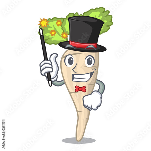 Magician fresh organic parsnip vegetable cartoon style