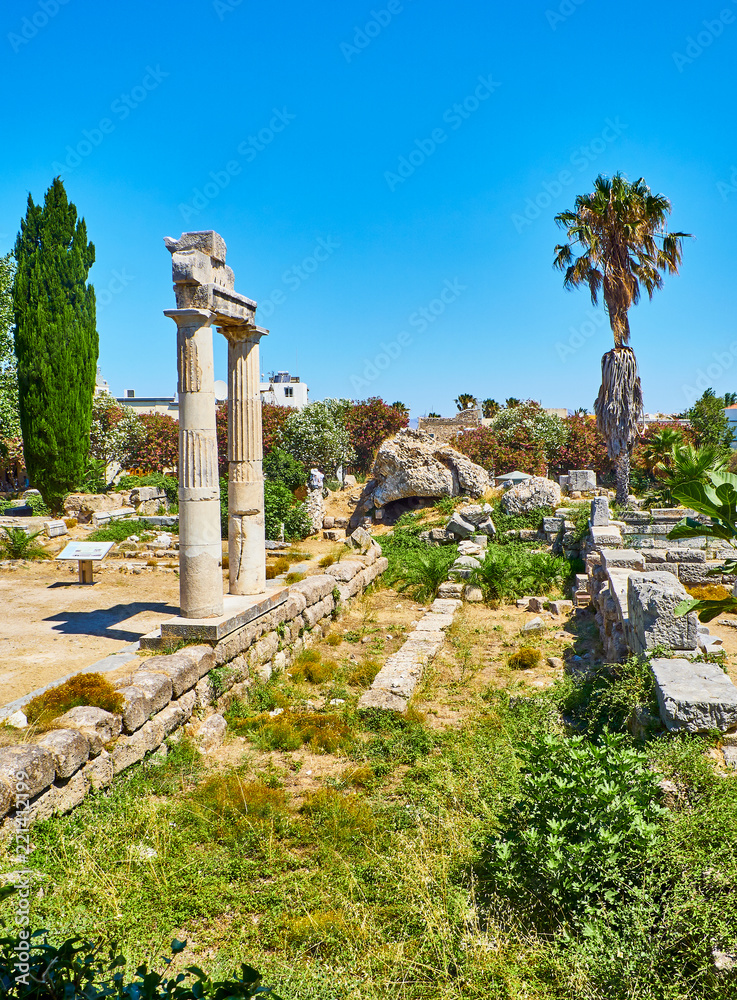 Remnants of the Ancient Agora of Kos. South Aegean region, Greece.