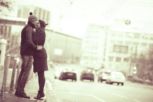 lovers hug photos in vintage hipster toning