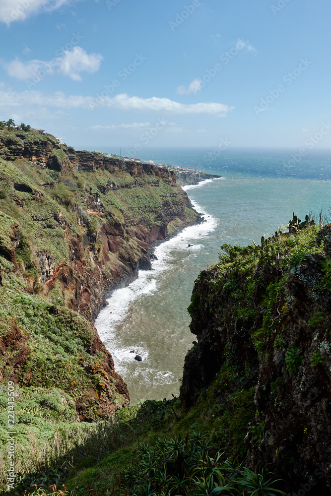 View of the coastline of Caniço, Madeira near Funchal city