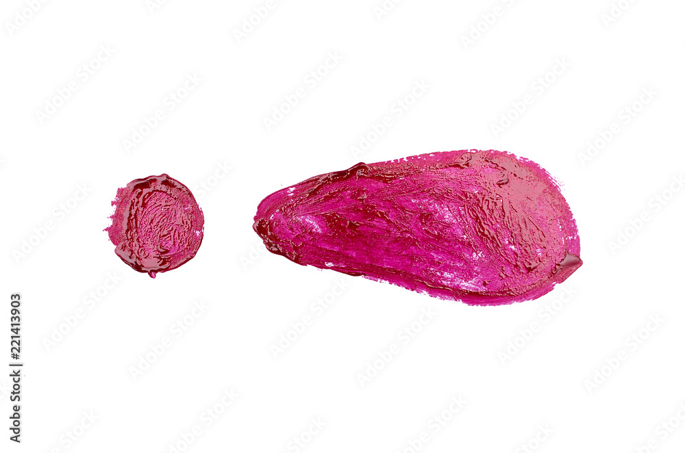 Obraz premium Exclamation mark symbol made of red nail varnish isolated on white background.